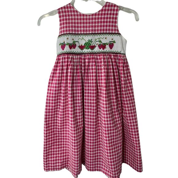 Vintage Girls Smocked Watermelon‎ Strawberry Checkerboard Dress  sz 5 - Picture 1 of 8